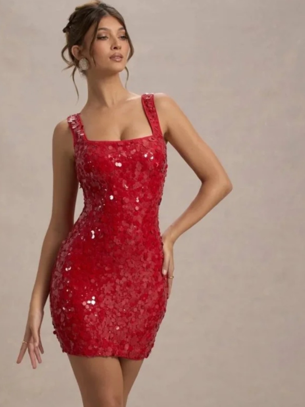 Club London Vegas red sequin square neck mini dress
